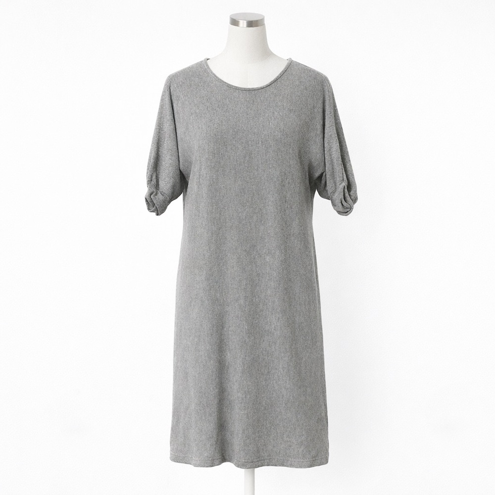 Lilla P Grey Ribbed Knit Midi Dress Small | Cotton Modal | Casual Comfort